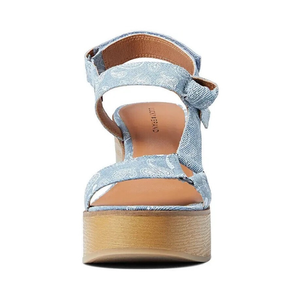 Lucky Brand Demmia Platform Wedge Sandal Acid Denim Blue Women's Size 8 - Picture 3 of 12